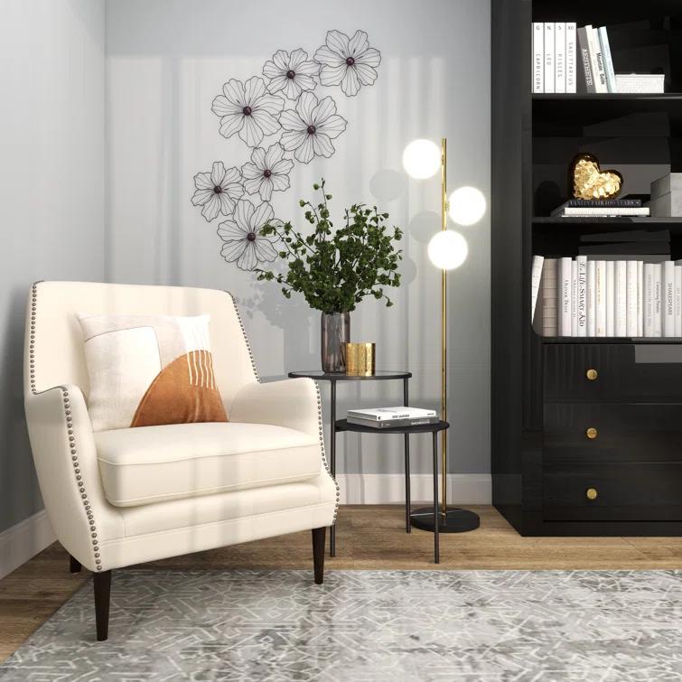 Metal Wire Foiled Floral Home Wall Decor with Scroll Accents
