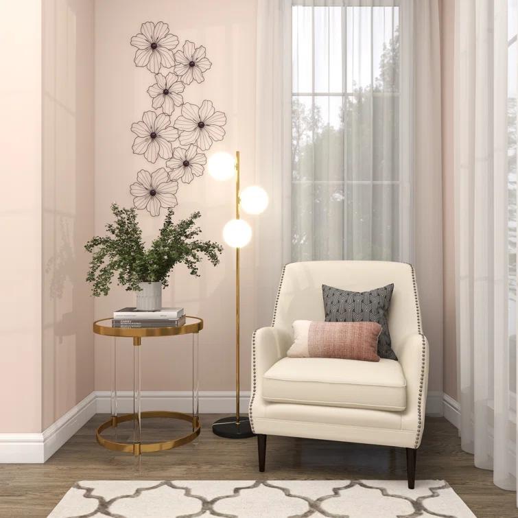 Metal Wire Foiled Floral Home Wall Decor with Scroll Accents