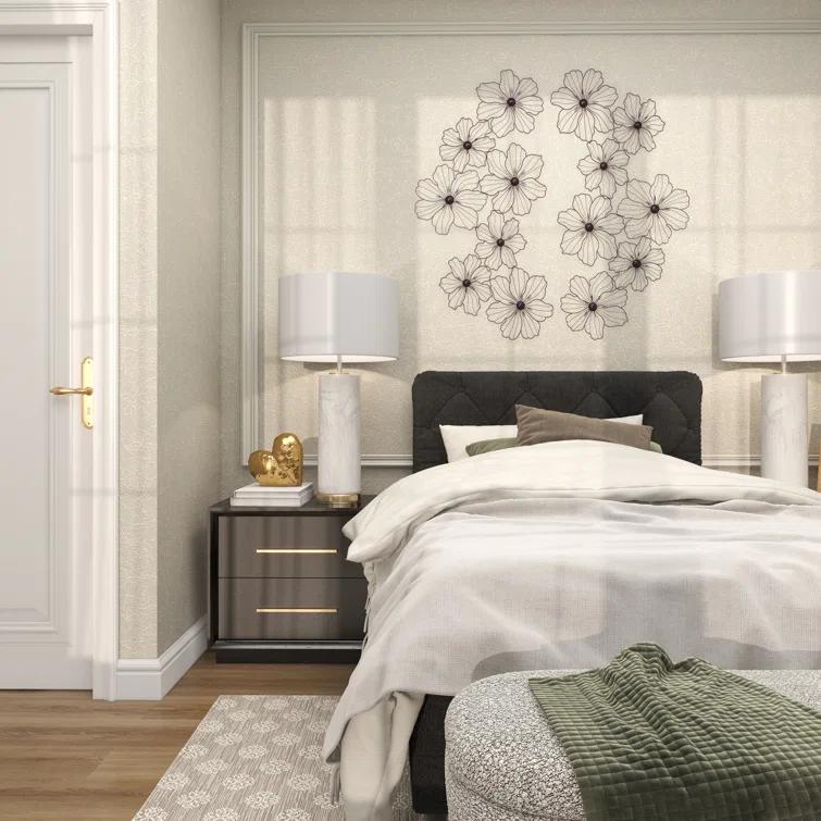 Metal Wire Foiled Floral Home Wall Decor with Scroll Accents