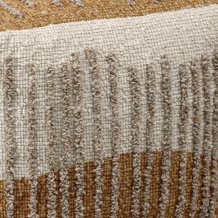 Eugene Mustard and Beige Handwoven Wool Pouf