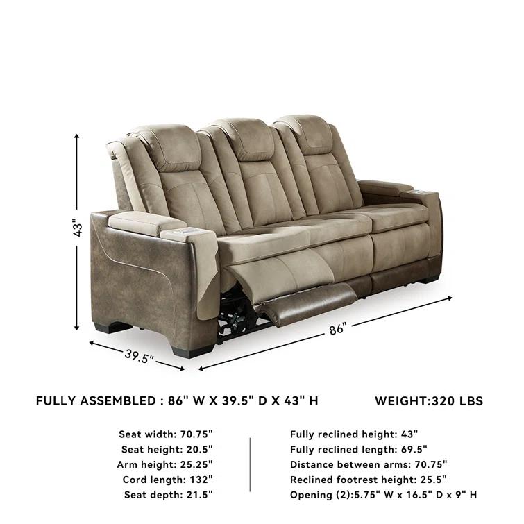 86'' Faux Leather Power Reclining Sofa