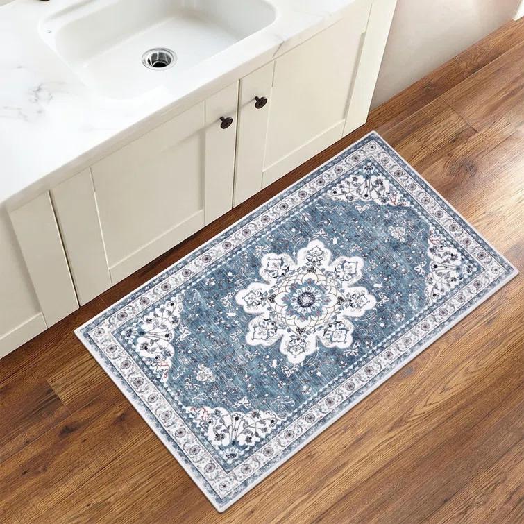 Machine Washable Non-Slip Blue Oriental Area Rug