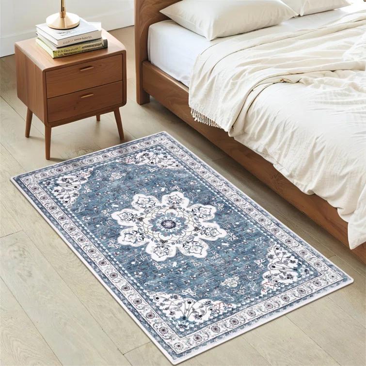 Machine Washable Non-Slip Blue Oriental Area Rug