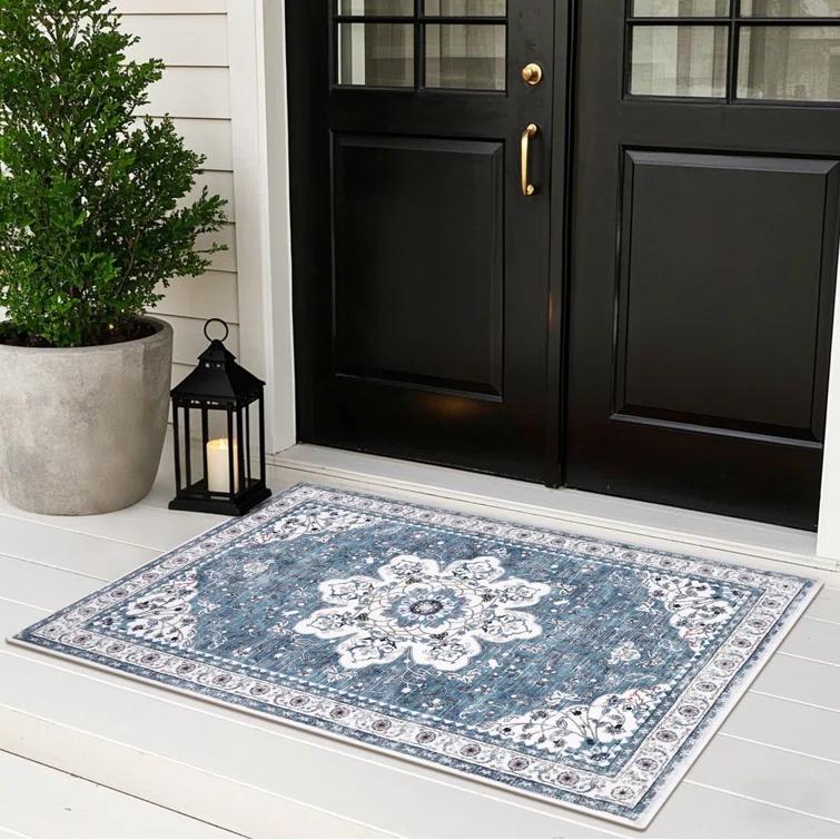 Machine Washable Non-Slip Blue Oriental Area Rug