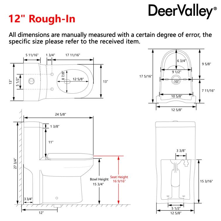 DeerValley DeerValley Liberty Compact Toilets One-Piece Toilet With High-Efficiency Flush Round Toilet for Space-Saving Floor Mounted (Seat Included) DV-1F52812-WHITE