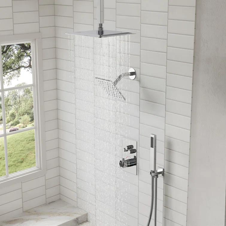 Thermostatic Shower Faucet 12" High-Pressure Dual Showerheads with Rough-In Valve