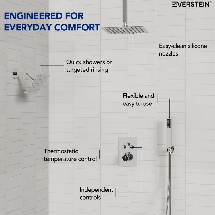 Thermostatic Shower Faucet 12" High-Pressure Dual Showerheads with Rough-In Valve