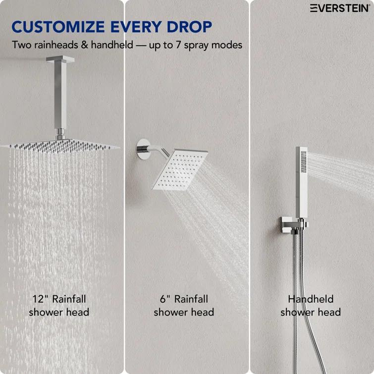 Thermostatic Shower Faucet 12" High-Pressure Dual Showerheads with Rough-In Valve