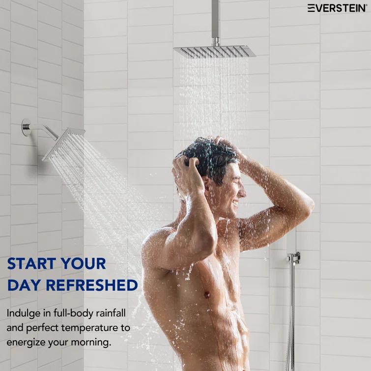 Thermostatic Shower Faucet 12" High-Pressure Dual Showerheads with Rough-In Valve