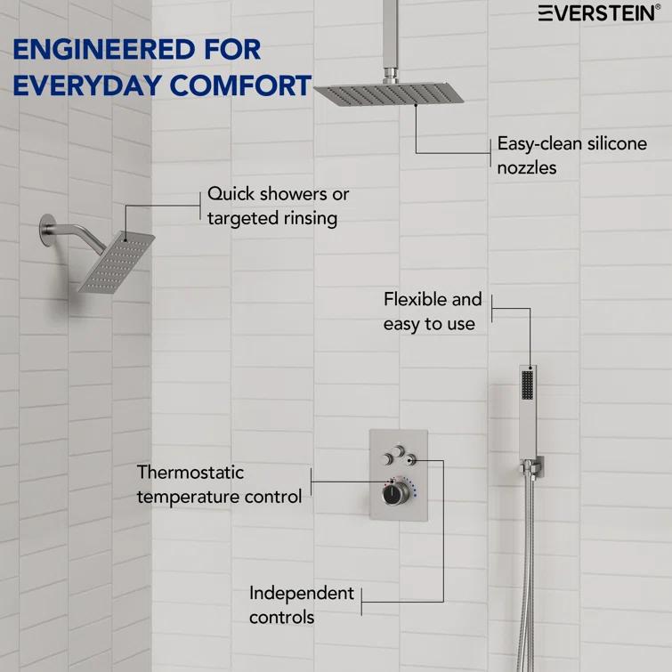 EVERSTEIN Thermostatic Rainfall Shower Faucet, 12-Inch High-Pressure Dual Showerheads System with Rough-In Valve SFS1007-NK12