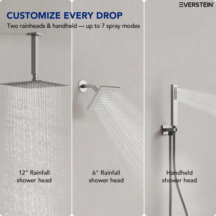 EVERSTEIN Thermostatic Rainfall Shower Faucet, 12-Inch High-Pressure Dual Showerheads System with Rough-In Valve SFS1007-NK12