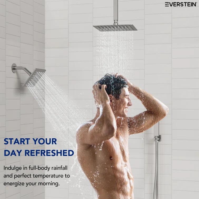 EVERSTEIN Thermostatic Rainfall Shower Faucet, 12-Inch High-Pressure Dual Showerheads System with Rough-In Valve SFS1007-NK12