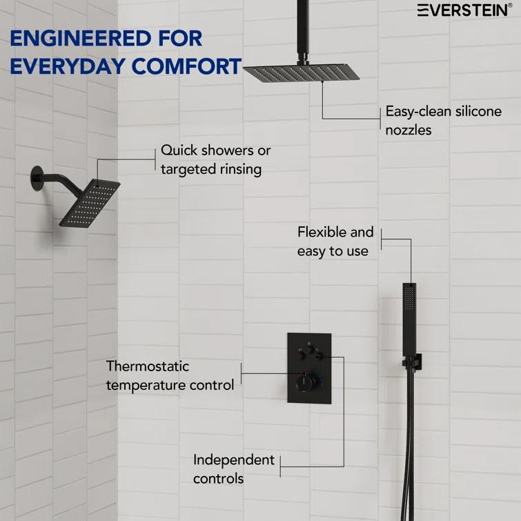Thermostatic Shower Faucet 12" High-Pressure Dual Showerheads with Rough-In Valve