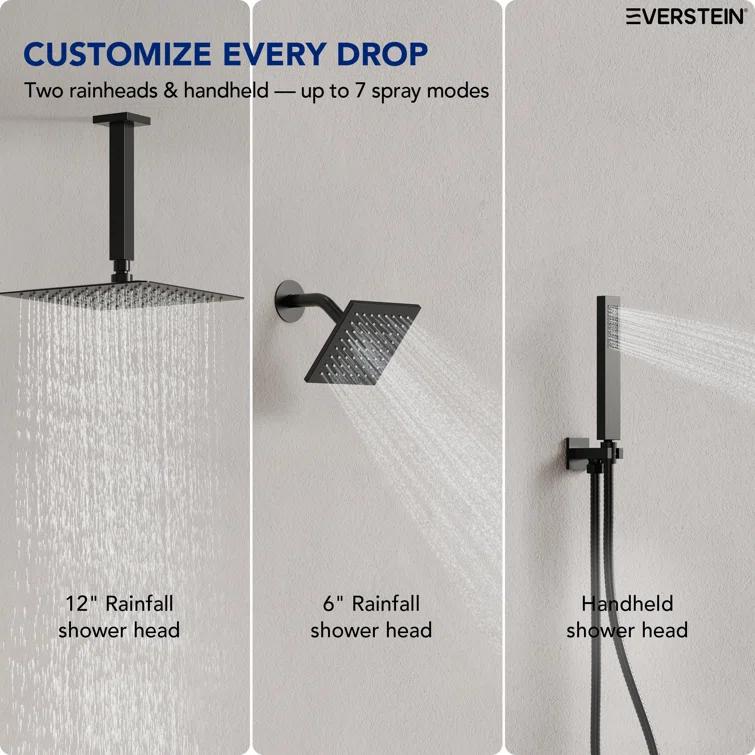 Thermostatic Shower Faucet 12" High-Pressure Dual Showerheads with Rough-In Valve