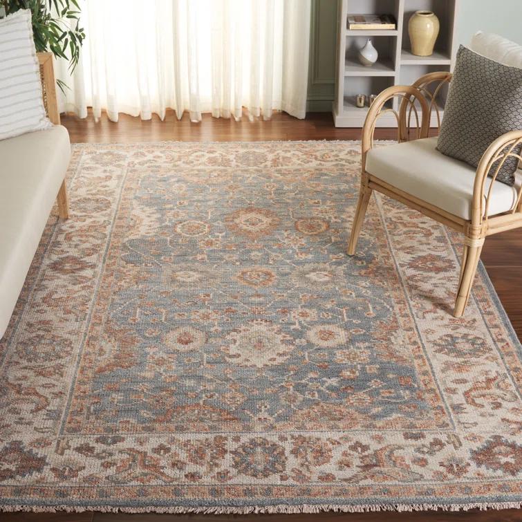 Hand-Knotted Light Blue and Beige Wool Oriental Area Rug, 10' x 14'