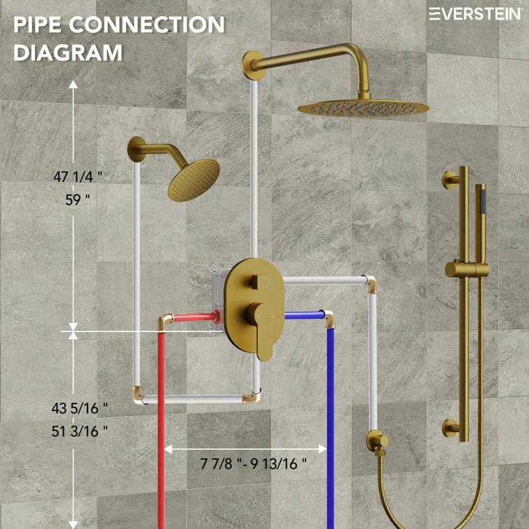 DualJetSpa 3-Function Round 10" & 6" Dual Shower Faucet System with Pressure Balancing Rough-In Valve