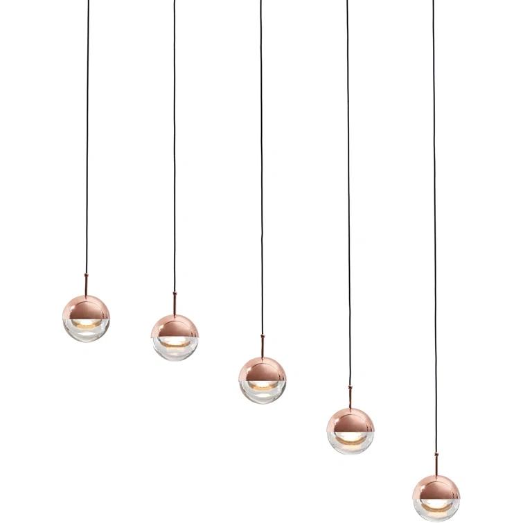 Copper and Glass 5-Light LED Pendant Chandelier