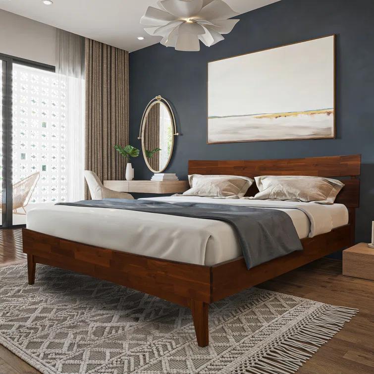 Acacia Aurora Premium Solid Wood Platform Bed Frame and High Headboard, King Bed Frame with Headboard Included, Mid Century Modern Bed with 5 years Warranty