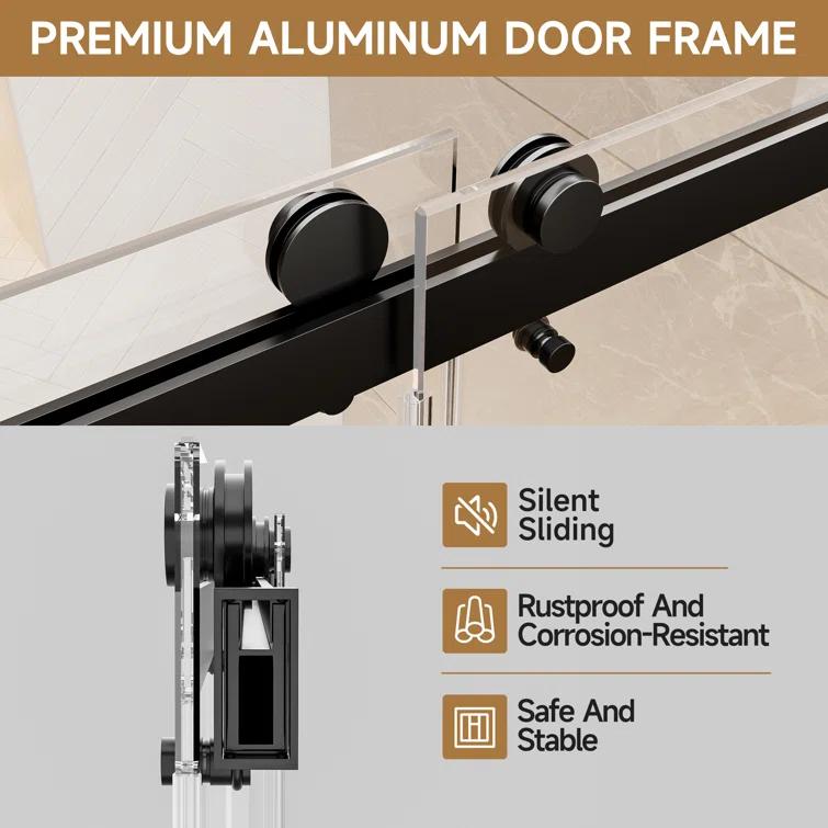 Rizzon 56-60 " W X 76 " H Double Sliding Frameless Shower Door  5/16" Tempered Glass, Stainless Steel Hardware | Wayfair