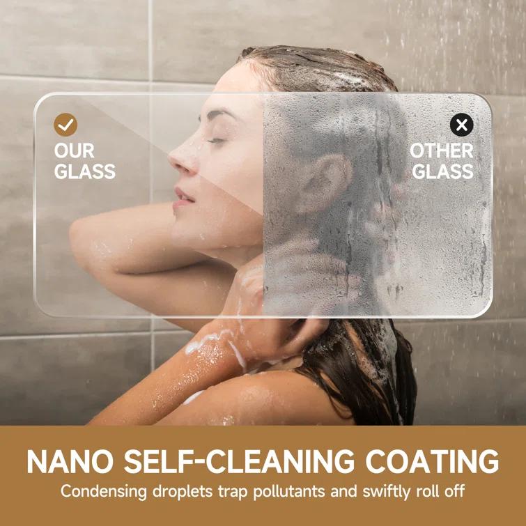 Rizzon 56-60 " W X 76 " H Double Sliding Frameless Shower Door  5/16" Tempered Glass, Stainless Steel Hardware | Wayfair