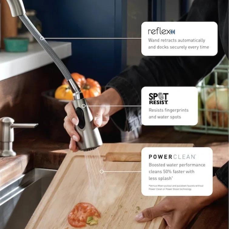 Moen Anabelle Single Handle Deck-mount Pull-down Kitchen Faucet with Sprayer ( Deck Plate Included ) (Soap Dispenser Included)