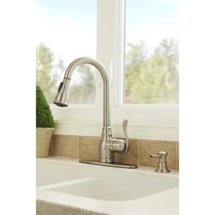 Moen Anabelle Single Handle Deck-mount Pull-down Kitchen Faucet with Sprayer ( Deck Plate Included ) (Soap Dispenser Included)