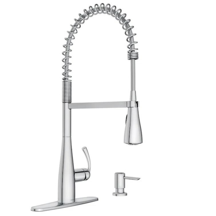 Moen Essie Pre-Rinse Spring Pull Down Single Handle Kitchen Faucet with Power Clean Technology and Soap Dispenser