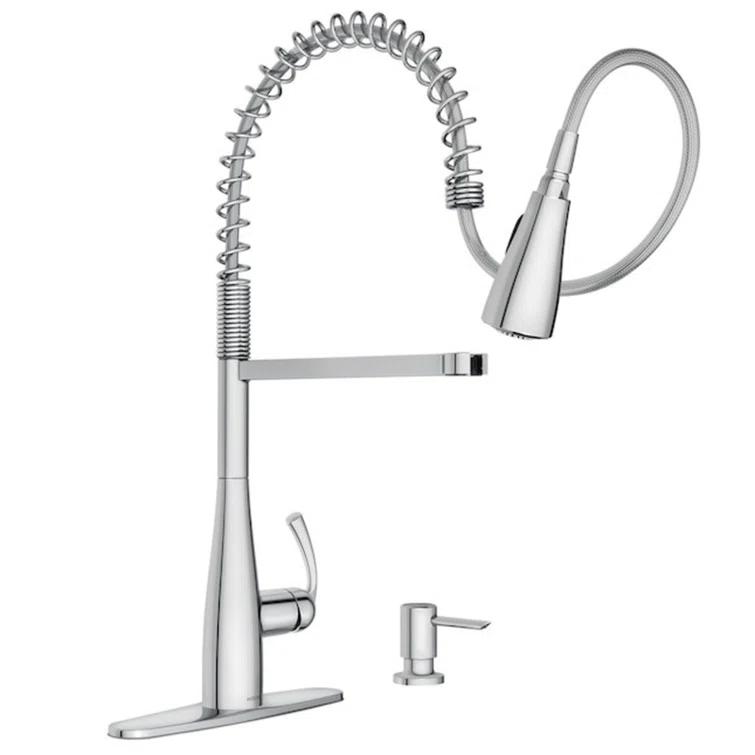 Moen Essie Pre-Rinse Spring Pull Down Single Handle Kitchen Faucet with Power Clean Technology and Soap Dispenser