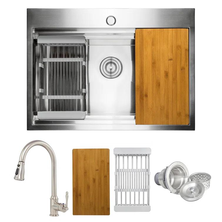 Topmount 30" L x 22" W Drop-In Kitchen Sink with Faucet and Basket Strainer