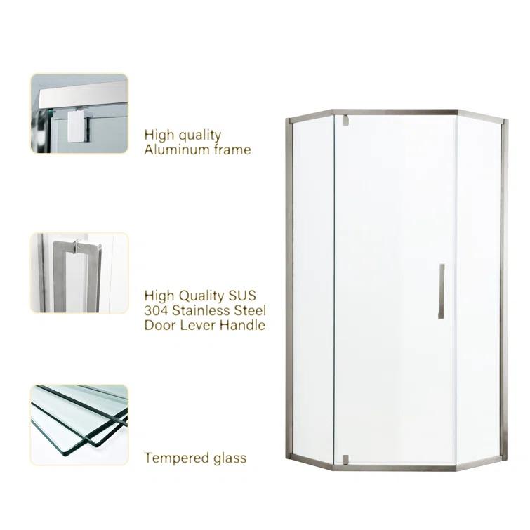 Audiohome Shower Door 34-1/8" X 72" Semi-Frameless Neo-Angle Hinged Shower Enclosure AHYTD-W124366340
