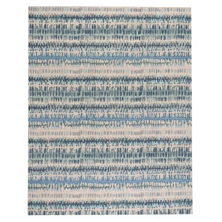 Paint Chip Abstract Hand Wool Indigo/Denim/Beige Area Rug