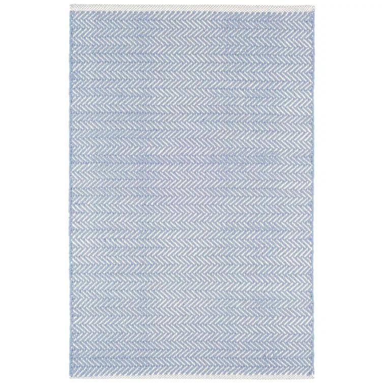 Herringbone Swedish Blue Handwoven Cotton Rug