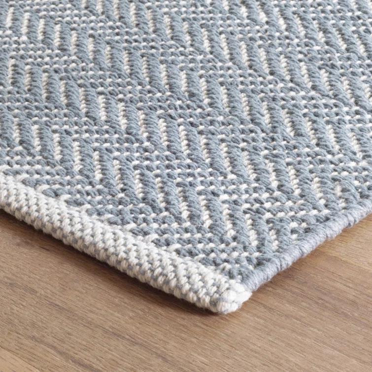 Herringbone Swedish Blue Handwoven Cotton Rug