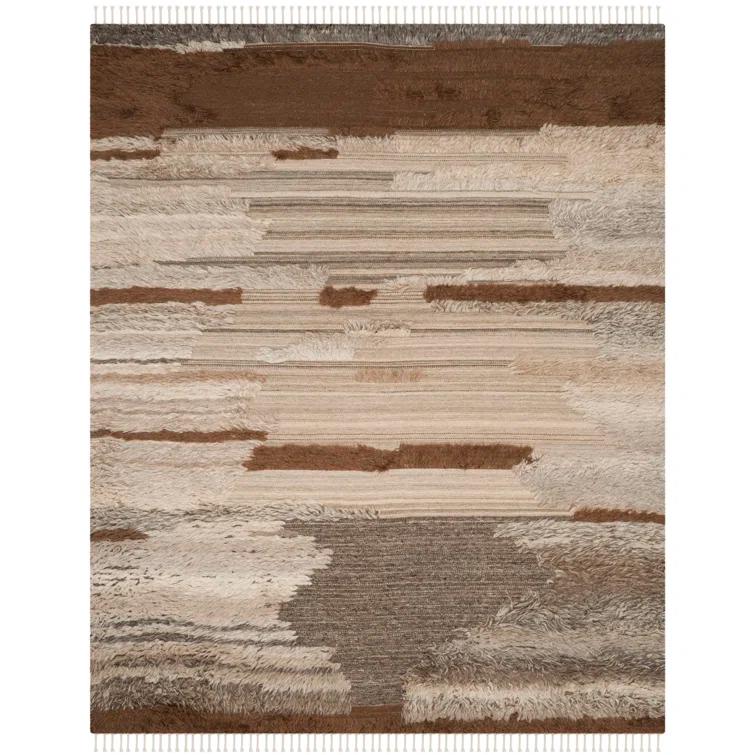 Alimatou Hand Knotted Wool/Cotton Abstract Rug in Gray/Brown