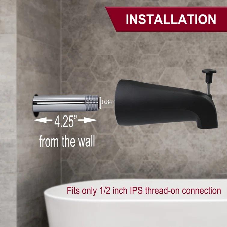 5-1/4" Reach Wall Mount Tub Spout with Front Diverter