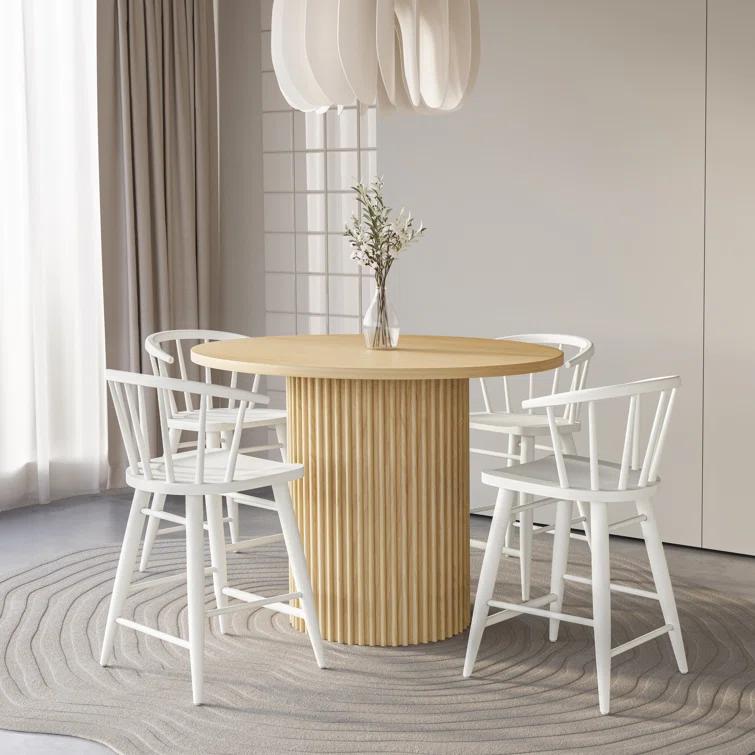 Ebern Designs Rovena Round Mid-Century Modern Fluted Pedestal Base Dining Table