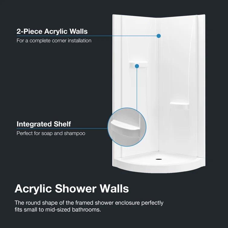 OVE Decors Breeze Framed Round Shower Kit w/ Frosted Glass, Base, Wall in Chrome Finish