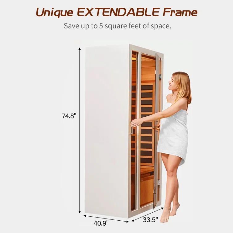 1-Person Extendable Indoor FAR Infrared Sauna Bluetooth Compatible with 6 Carbon Heaters