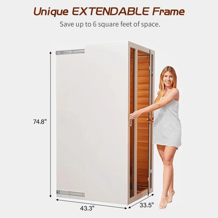 1-Person Extendable Indoor FAR Infrared Sauna Bluetooth Compatible with 6 Carbon Heaters