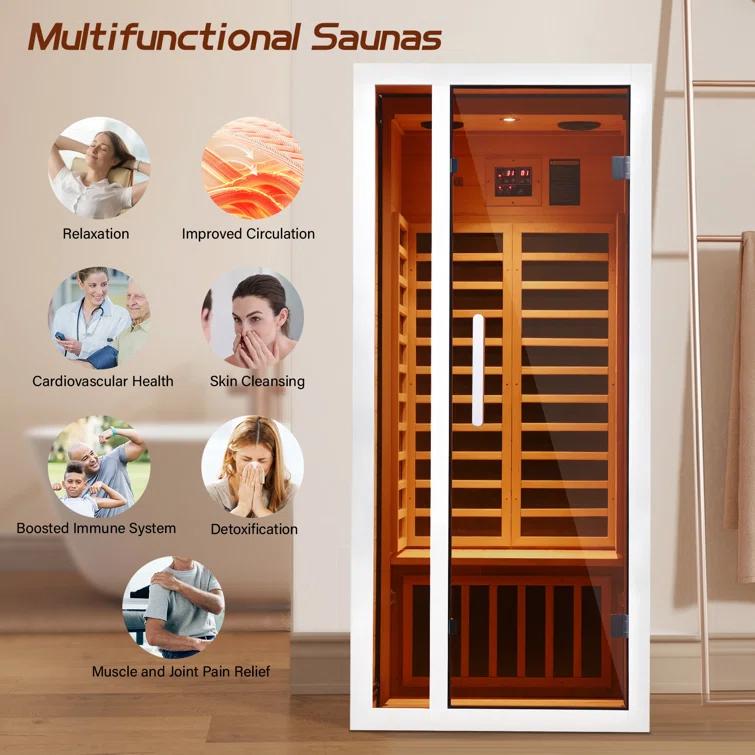 1-Person Extendable Indoor FAR Infrared Sauna Bluetooth Compatible with 6 Carbon Heaters
