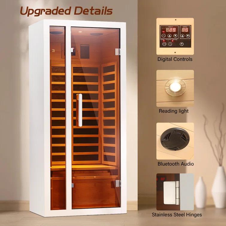 1-Person Extendable Indoor FAR Infrared Sauna Bluetooth Compatible with 6 Carbon Heaters