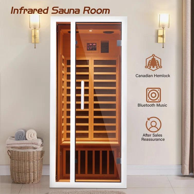 1-Person Extendable Indoor FAR Infrared Sauna Bluetooth Compatible with 6 Carbon Heaters