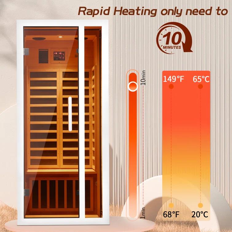 1-Person Extendable Indoor FAR Infrared Sauna Bluetooth Compatible with 6 Carbon Heaters