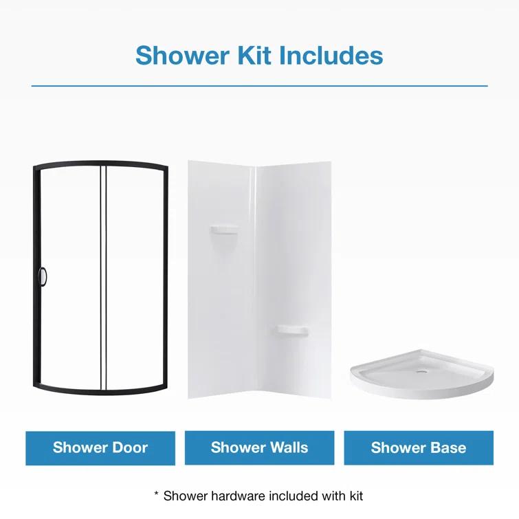Ove Decors OVE Decors Breeze 44 in. Round Shower Kit, Clear Door with Shower Base and Wall 15SKA-BREE38-BLKAC