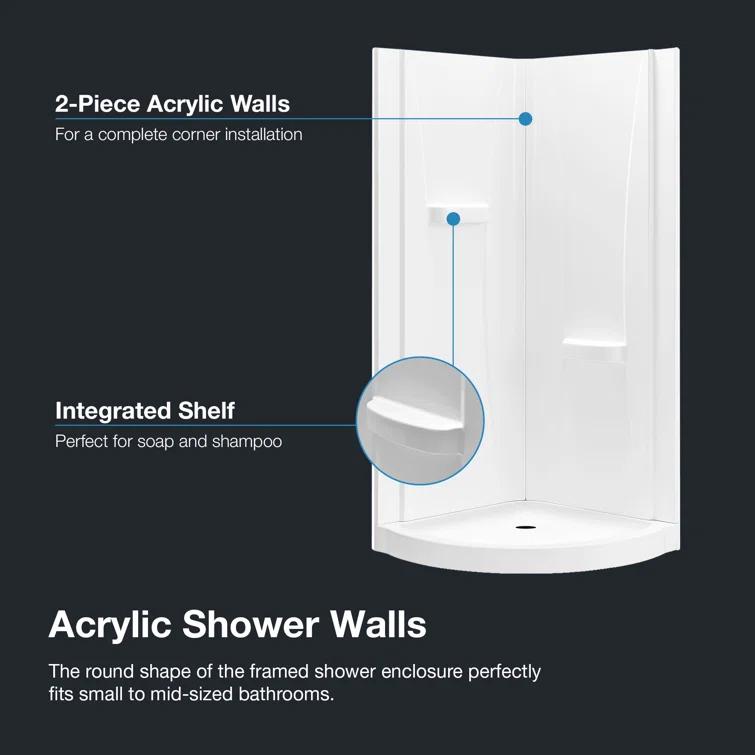 Ove Decors OVE Decors Breeze 44 in. Round Shower Kit, Clear Door with Shower Base and Wall 15SKA-BREE38-BLKAC