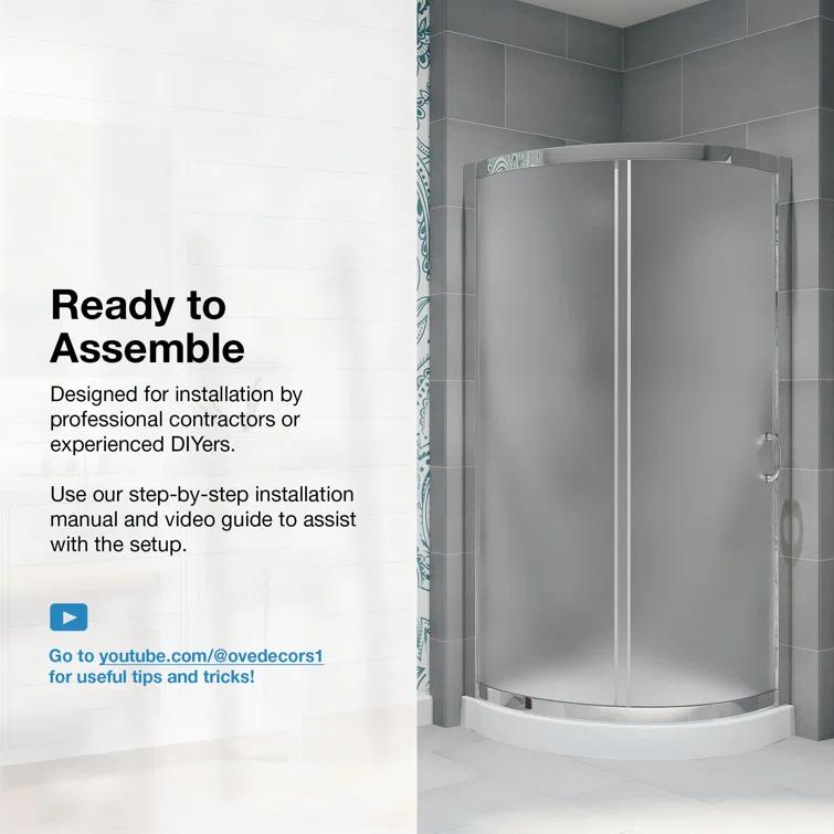OVE Decors Breeze Framed Round Shower Kit w/ Frosted Glass, Base, Wall in Chrome Finish