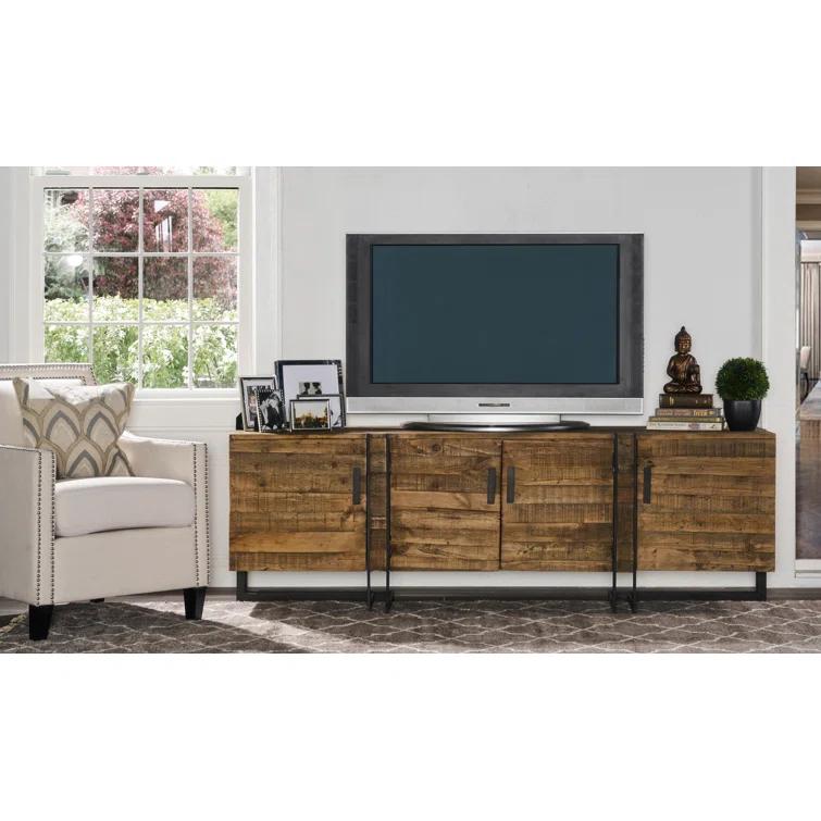 Martine Reclaimed Pine and Iron 79" Media Console with Cabinet