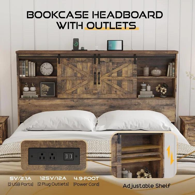 Tryston Sherell Wooden Bookcase Bed Frame