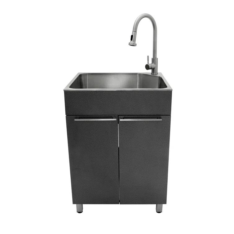 All-In-One 24.1" L x 21.3" W Free Standing Laundry Sink with Faucet