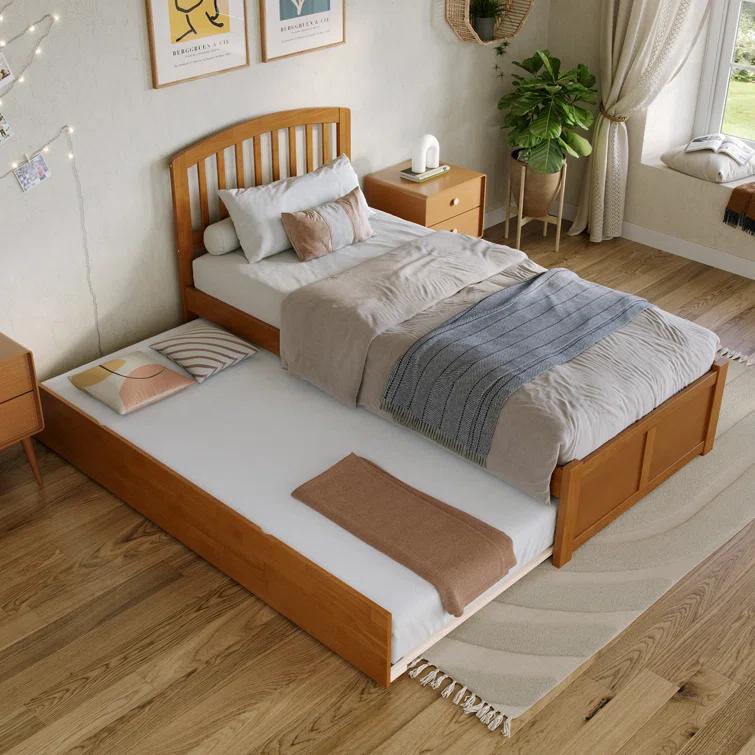 Richmond Solid Wood Platform Bed with Panel Footboard and Trundle